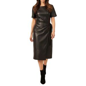 Natori Faux Leather Apron Dress, Black, Size 14
